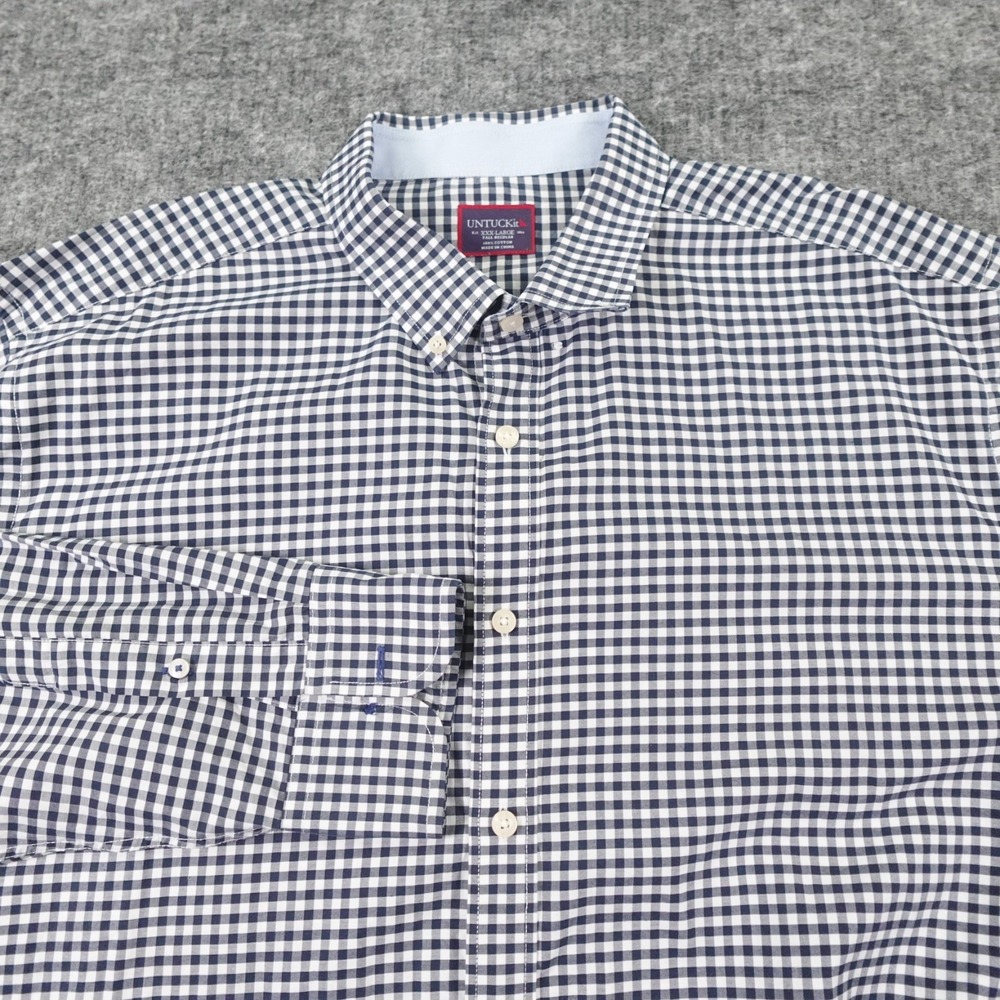 UNTUCKit Shirt Mens 3XL Blue Gingham Tall 100% Cotton Long Sleeve Button Up